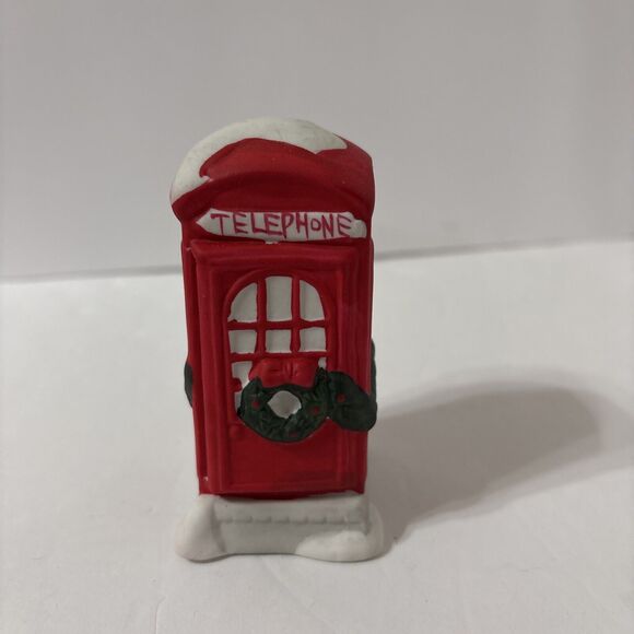 Vintage Christmas Village UK Phone Booth Porcelain Bisque Rex Lee 1990 Dickens - Picture 1 of 6